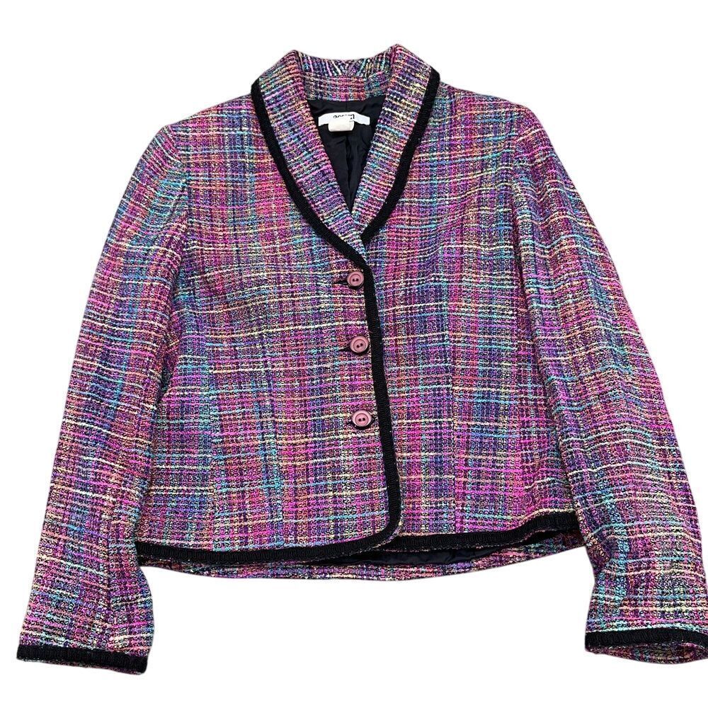 Acorn Jacket Women 6 Pink Multi Boucle Shawl‎ Silk Blend Lined Easter Spring VTG